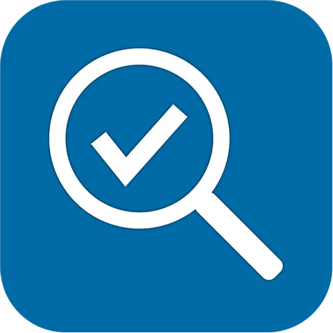 A11y Lens logo: a white magnifying glass with a checkmark inside, on a blue rounded square.